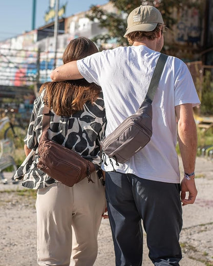 WATERFLY Fanny Pack Waist Packs: Large Crossbody Fanny Packs for Women Men with 5 Zipper Pockets Adjustable Strap Waist Bags Hip Pack for Traveling Cycling Running Hiking-Gray