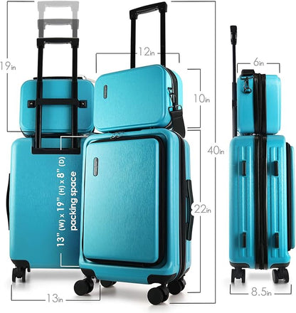 TRAVELARIM 22 Inch Carry On Luggage 22x14x9 Airline Approved, Small Carry On Suitcase, Hard-shell Carry-on Luggage with Wheels, Durable Teal Luggage Carry-On with Cosmetic Case and Luggage Scale