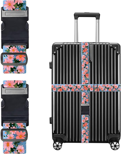 Nuxovilar Luggage Straps of 2 Set Pink Flowers Pattern, 1.96x90.5 inches - Luggage Straps for Suitcases, Fit for Summer Travel, Beach Trips, Daily Use