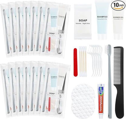 Hygiene Kits and Bulk Convenience Kits Feature Double-Sealed Individual Packaging. Personal Hygiene Kits are Suitable for Hotels, Camping, Home Use, and Travel (10-Pack)