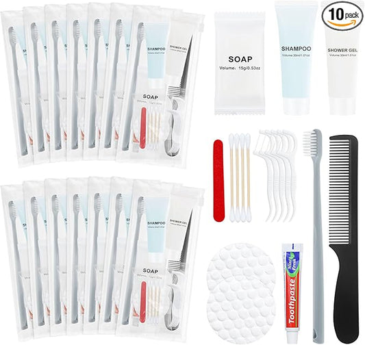 Hygiene Kits and Bulk Convenience Kits Feature Double-Sealed Individual Packaging. Personal Hygiene Kits are Suitable for Hotels, Camping, Home Use, and Travel (10-Pack)