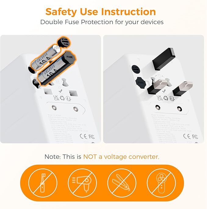 TESSAN Universal Travel Adapter 140W GaN, International Plug Adaptor with 1 USB A and 3 USB C Charging Ports, Worldwide Power Outlet for US to Europe UK AUS Ireland(Type C/G/A/I)