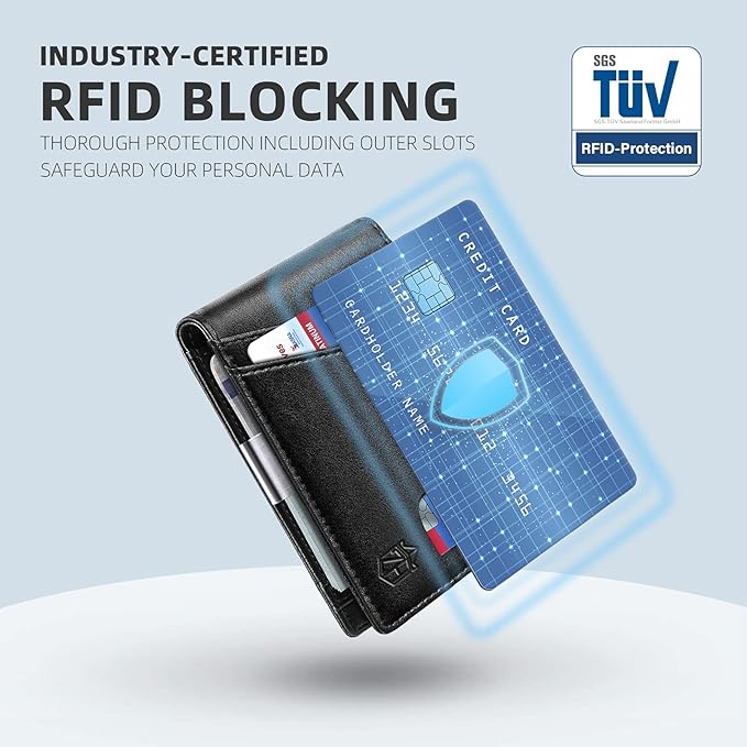 Zitahli Money Clip Wallets for Men,Slim Bifold Wallet 10-12 Cards, Mens Leather Wallet with ID Window,RFID Blocking Thin Minimalist Credit Card Holder,Gifts for Him