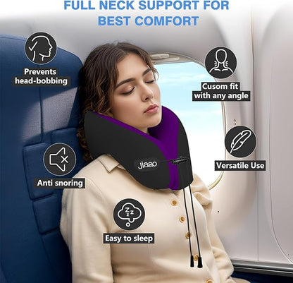 jiaao Travel Neck Pillow for Airplanes, Neck Pillow for Traveling,360º Ergonomic Memory Foam Travel Pillow, Soft and Breathable Cover,Portable Pillows for Car, Train or Airport Travel Essentials