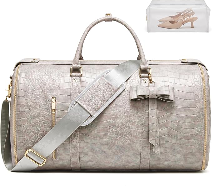 Garment Bags for Travel, Convertible Suit Travel Bag for Women, Stylish Carry On Garment Bag with Toiletry Pocket, Shoulder Strap & Shoes Compartment, 2 in 1 Foldable PU Leather Duffle Bag, Multicolor