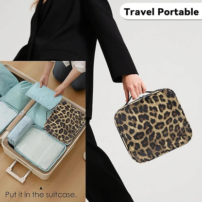 Travel Makeup Bag Makeup Cosmetic Train Case Organizer Portable Storage Bag with Adjustable Dividers for Cosmetics Makeup Brushes Toiletry Jewelry Leopard