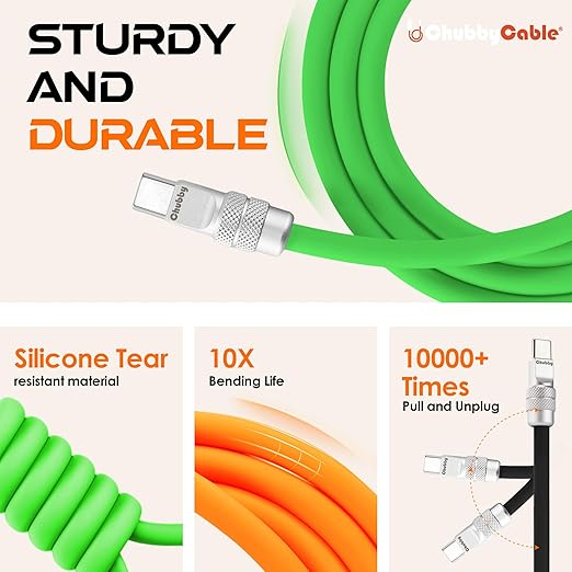 chubbycable USB C Cables 2 Pack [3.3ft + 6.6ft], 240W Fast Charging Cable Soft Silicone C to C Charger Cord Compatible with iPhone 17-15 Series, MacBook, Samsung, iPad, Green, Type-C to Type-C