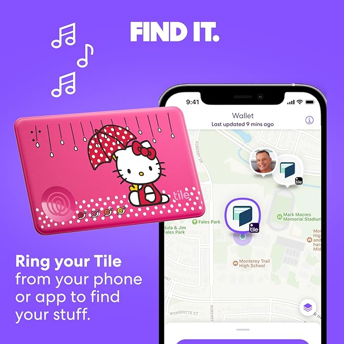 Tile by Life360 Starter Pack - Bluetooth Trackers and Item Finders for Keys, Wallets & More. Both iOS and Android Compatible. Phone Finder. 2-Pack, Mate/Slim (Tile x Hello Kitty: Rainy Day Adventures)