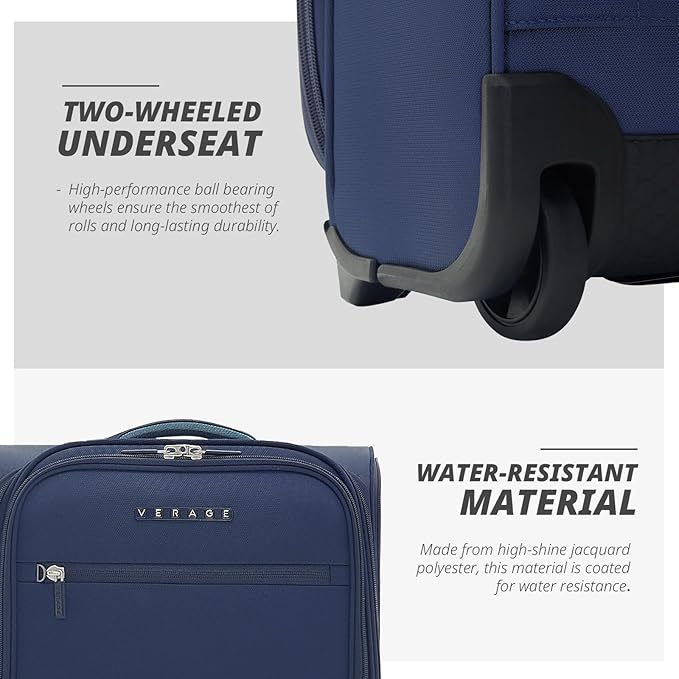 Verage Under Seat Luggage with Wheels, Softside Expanable Small Suitcase Carry On Luggage Bags for Airlines Airplanes Short Trip Men Women (Navy, 16-Inch Rolling Underseat)