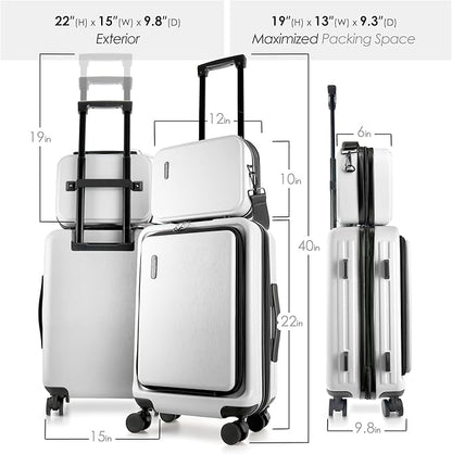 20 Inch Carry On Luggage 22x14x9 Airline Approved, Carry On Suitcase with Wheels, Hard-shell Carry-on Luggage, Durable Luggage Carry-On, White Small Suitcase with Cosmetic Case