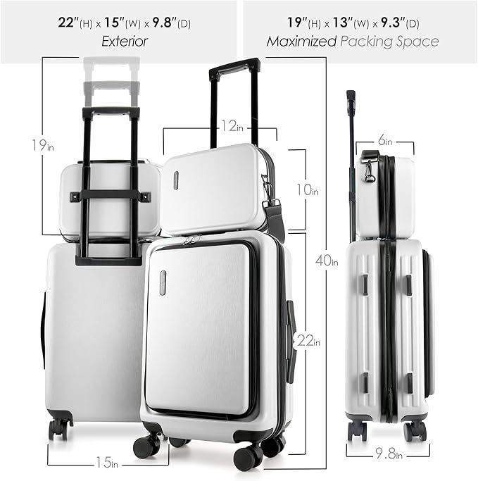 TRAVELARIM 22 Inch Carry On Luggage 22x14x9 Airline Approved, Small Carry On Suitcase, Hard-shell Carry-on Luggage with Wheels, Durable White Luggage Carry-On with Cosmetic Case and Luggage Scale