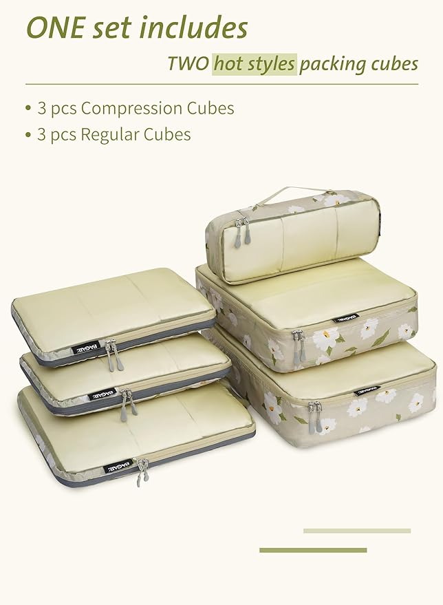Bagail Ultralight Compression Cubes 7 Set - 3 Packing Cubes, 3 Organizers, and 1 Shoe Bag