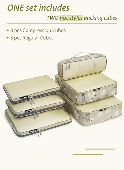 Bagail Ultralight Compression Cubes 7 Set - 3 Packing Cubes, 3 Organizers, and 1 Shoe Bag
