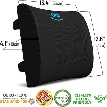 Everlasting Comfort Lumbar Support Pillow for Office Chair - Memory Foam Back Cushion for Car Seat - Promotes Better Posture, Back Pain Relief - Ideal Gaming and Desk Chairs Work and Home Essentials