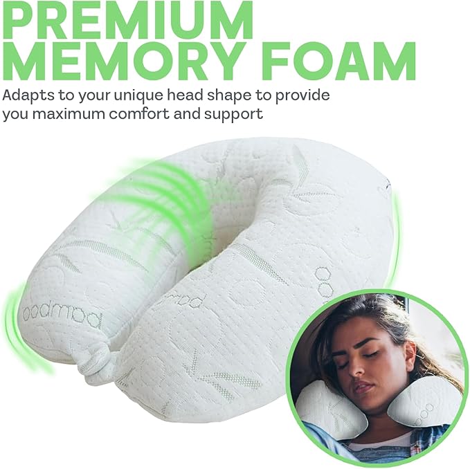 Sacred Thread White Rayon Derived from Bamboo Neck Pillow, Travel Pillows for Airplanes, Best Rated Travel Pillows with Cooling Memory Foam, Neck Pillows for Sleeping Travel, Airplane Headrest Pillow