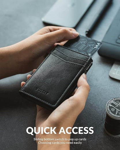 VULKIT Men's Slim Wallet Pop Up Card Holder RFID Blocking Metal Wallet Minimalist Design Holds Up to 11 Cards