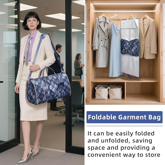 Convertible Garment Duffel Bag for Travel, 2-in-1 Foldable Travel Bag with Shoe Compartment, 20.5x10x12.5Inch Carry On Weekender Bags for Men Women Business Trip, Vacation, Graduation, Blue