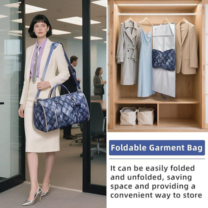 Convertible Garment Duffel Bag for Travel, 2-in-1 Foldable Travel Bag with Shoe Compartment, 20.5x10x12.5Inch Carry On Weekender Bags for Men Women Business Trip, Vacation, Graduation, Blue