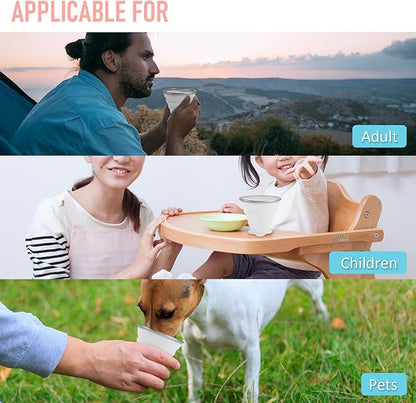 JBER Silicone Collapsible Travel Cup, 4 Pack Silicone Folding Camping Cup with Lids Expandable Drinking Cup for Outdoor Hiking Travel (White Translucent)