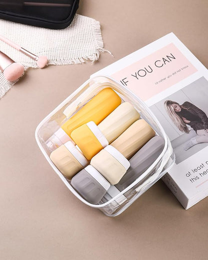 Travel Size Toiletries 8 Pack, TSA Approved 3oz/1oz Silicone Squeezable Creams Jars with Clear Travel Bag