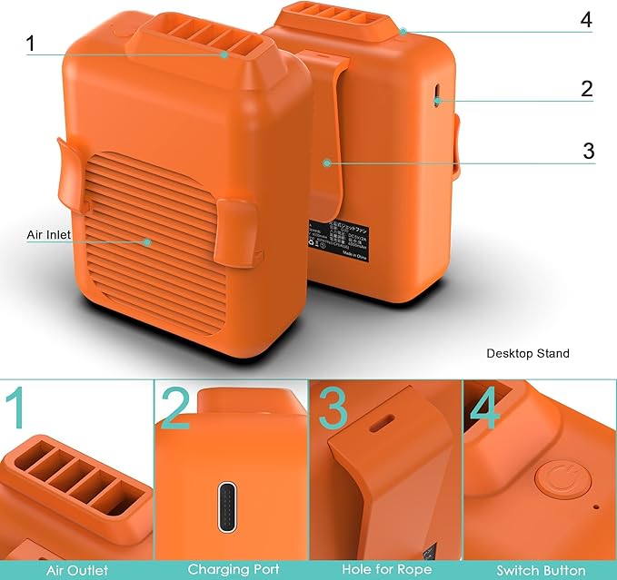 Portable Mini Waist Fan Clip on Belt, 6000mAh Rechargeable Battery Powered Wearable Body Fan With Max 23H Working Time, 3 Speeds, 5100RPM Strong Airflow for Jobsite Farm Fishing Gardening Camping