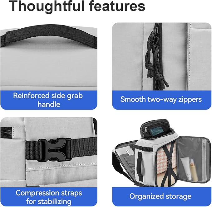 Carry On Travel Backpack with Shoe Compartment Flight Approved Laptop Backpack Expandable Work Business Backpack for Women Men Casual Daypack, Light Gray
