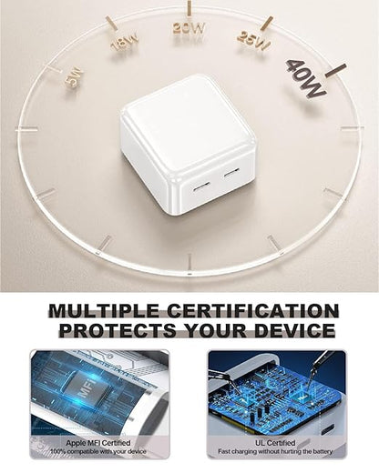 Fast iPhone 15 Charger Block, 2 Pack 40W Dual USB C Wall Charger PD Fast Charging Block Type C Foldable Charger Power Adapter Plug Box Apple Chargers for iPhone 15/14/13 Pro/12 Pro/Mini/iPad