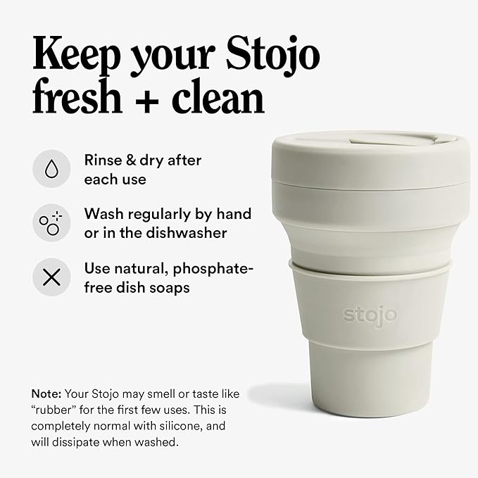STOJO Collapsible Travel Cup - Reusable To-Go Pocket Size Silicone Bottle for Hot and Cold Drinks - Perfect for Camping - Microwave & Dishwasher Safe (Oat, 12 Ounce (Pack of 1) - No Straw)