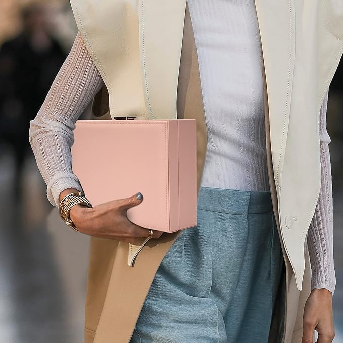 Jewelry Organizer Box Travel Jewelry Box Storage Organizer Case Earring Ring Necklace Box Large Travel Jewelry Case/PINK