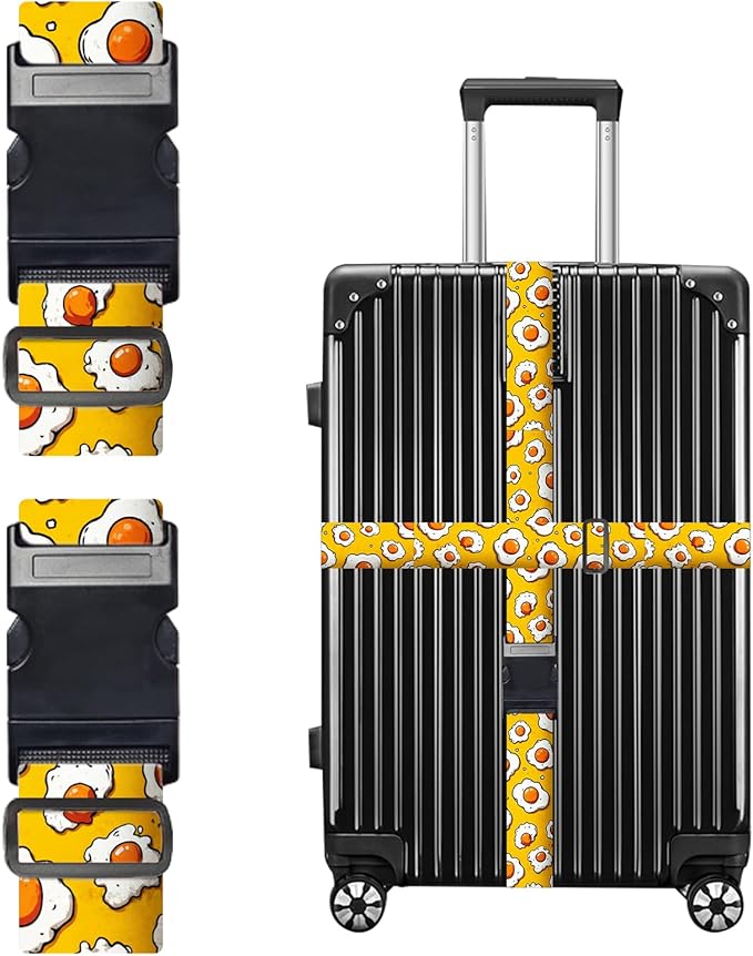 Nuxovilar Luggage Straps of 2 Set Fried Eggs Pattern, 1.96x90.5 inches - Luggage Straps for Suitcases, Perfect for Food Lovers, Short Trips, Daily Travel