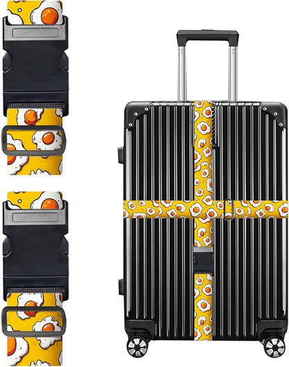 Nuxovilar Luggage Straps of 2 Set Fried Eggs Pattern, 1.96x90.5 inches - Luggage Straps for Suitcases, Perfect for Food Lovers, Short Trips, Daily Travel