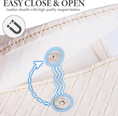 Pill Organizer,LIZIMANDU Weekly Travel Pill Case Box Medication Reminder Daily AM PM, Day Night 7 Compartments,for 4 Times A Day, 7 Days a Week-Includes Leather PU Carrying Case(1-Weave White)