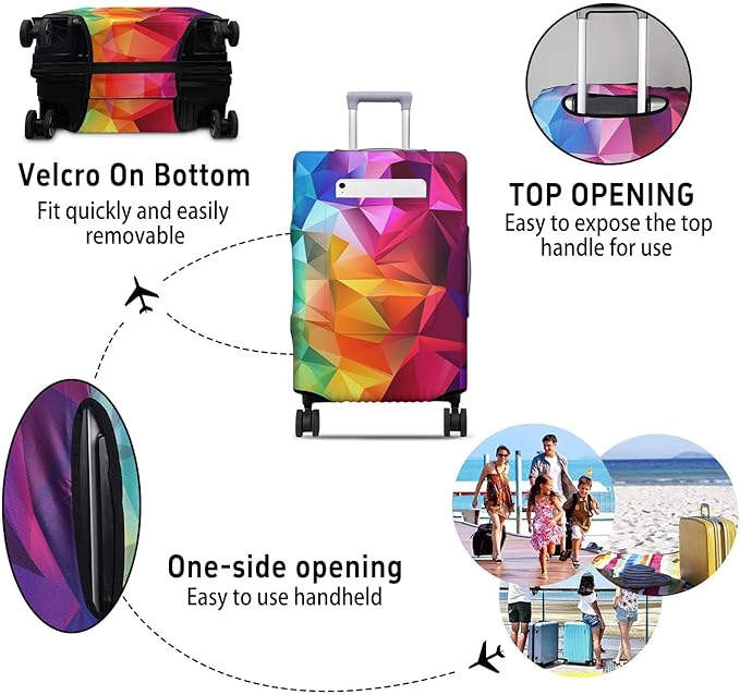 Geometry Travel Luggage Cover, Travel-Themed Suitcase Protector Stretchable, Washable Travel Suitcase Cover (S for 18-20 Inch Luggage)