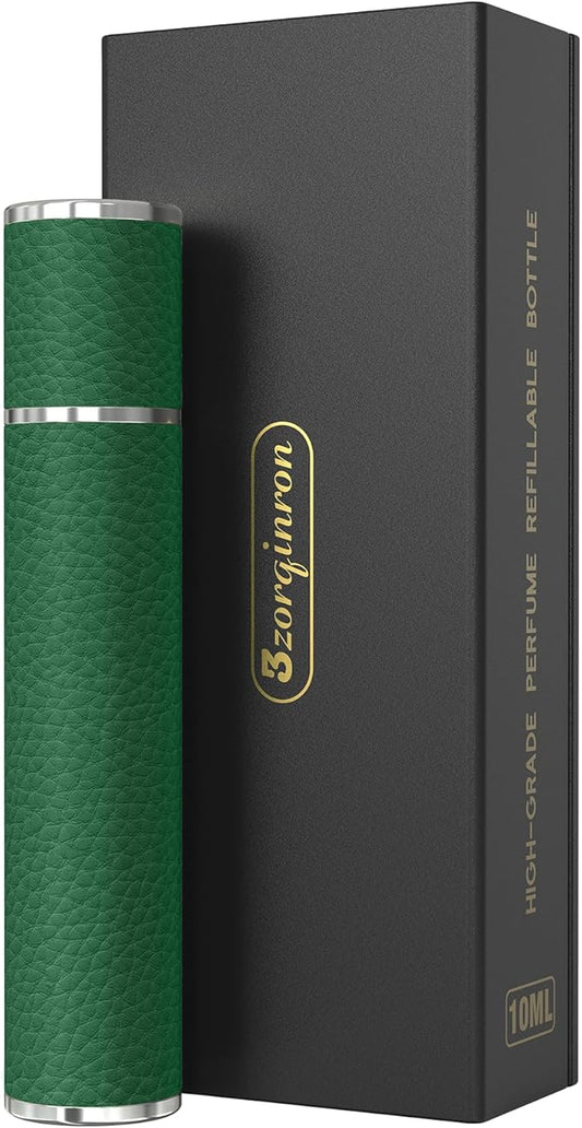 10ML Genuine Leather Atomizer Sprayer for Perfume - Portable Mini Cologne Sprayer for Woman Man - Perfume Travel Refillable Bottle,Travel Essential Fragrance Spray Bottle (Green)