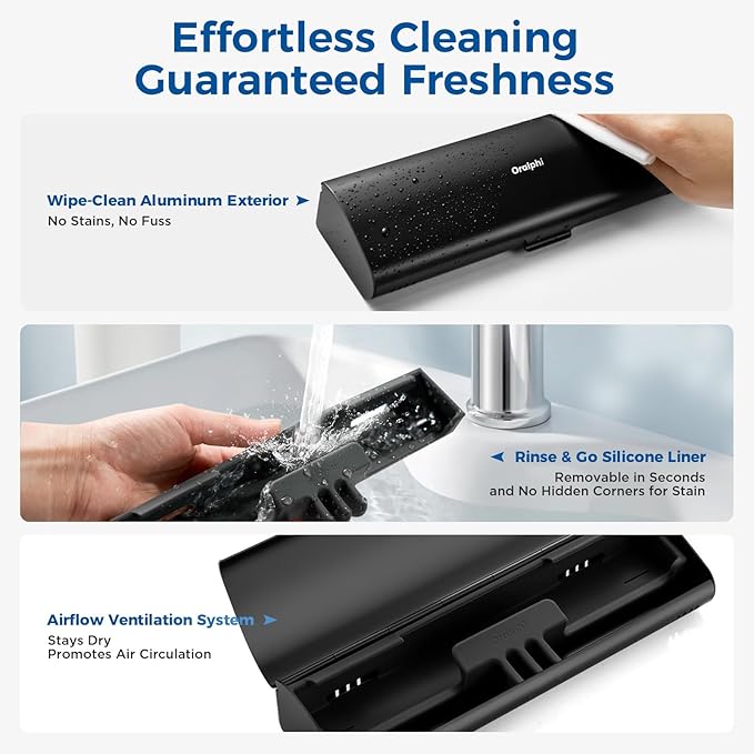 Aluminum Electric Toothbrush Travel Case, 2 in 1 Travel Toothbrush Holder for Oral B/Oral-B Pro 1000 1500 5000 7000 and Most Electric Toothbrush for Traveling, Removable Silicone Liner-Black