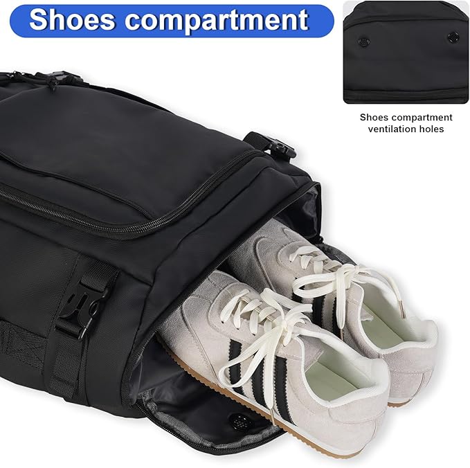 Carry On Travel Backpack Waterproof with Shoe Compartment Flight Approved Laptop Backpack Expandable Business Work Backpack for Women Men Casual Daypack, Black Film