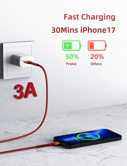 USB C Cable 10FT, 2Pack USB A to USB C Charger Cable, Type C Cable 3A Fast Charging Upgraded Extra Durable Braided USBC Cord Compatible with iPhone 17/16 15 Pro Max/Samsung Galaxy S23 and More-Red
