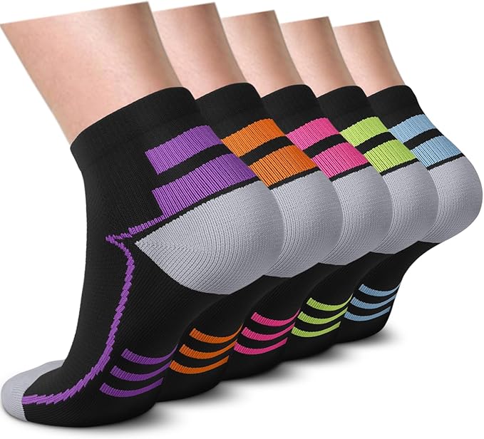 5 Pairs Copper Compression Socks for Women & Men - Ankle Plantar Fasciitis Arch Support Running Socks for Athletic