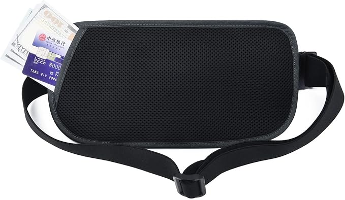 RFID Blocking Money Belt for Men Women, Slim Fanny Pack for Travel，Running,Conceal Waist Wallet for Passport Holder,Phone,Cash(Black Dark Grey)