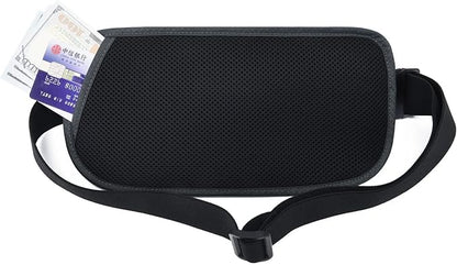 RFID Blocking Money Belt for Men Women, Slim Fanny Pack for Travel，Running,Conceal Waist Wallet for Passport Holder,Phone,Cash(Black Dark Grey)