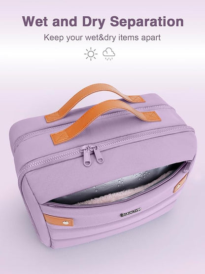 Women's Hanging Toiletry Bag, Waterproof Travel Cosmetic Organizer with Jewelry Storage, Large Capacity Makeup Case for Full-Size Skincare & Bathroom Essentials, Portable Cosmetic kit, Purple