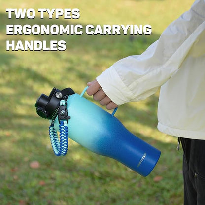 Water Bottle 40oz, Insulated Water Bottle with Handle & Straw Lids, Stainless Steel Water Bottle Fits in Any Car Cup Holder, Travel Cup Double Wall BPA-Free Leak-proof to Keep Cold &Hot