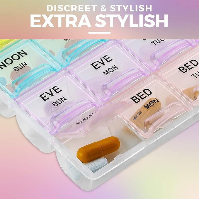 MEDca Pill Organizers - (40 Pack Bulk) Large Pill Organizer with Weekly and Daily 4-Times-A-Day Compartments for Morning, Noon, Evening, Night - BPA-Free, Portable and Travel Friendly Pill Boxes Case