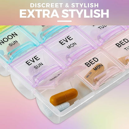 MEDca Pill Organizers - (40 Pack Bulk) Large Pill Organizer with Weekly and Daily 4-Times-A-Day Compartments for Morning, Noon, Evening, Night - BPA-Free, Portable and Travel Friendly Pill Boxes Case
