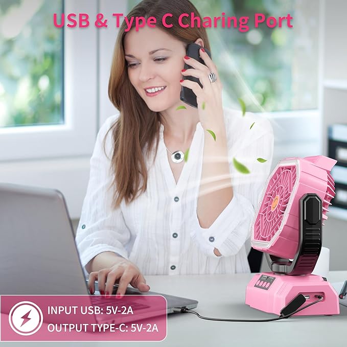 AVV 20000mAh High Speed Portable Camping Rechargeable Fan with Remote Control, Battery Powered with Auto Oscillating with Camping Essentials Accessories for Outdoor, Beach, Patio, Tent, Pink