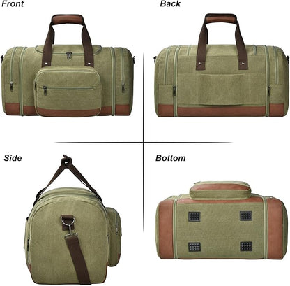 Litvyak Duffle Bag for Travel, Canvas Travel Duffel Bags Overnight Weekend Gym Carry On Luggage Bag for Men & Women (Army Green+Toiletry Bag, 50L)