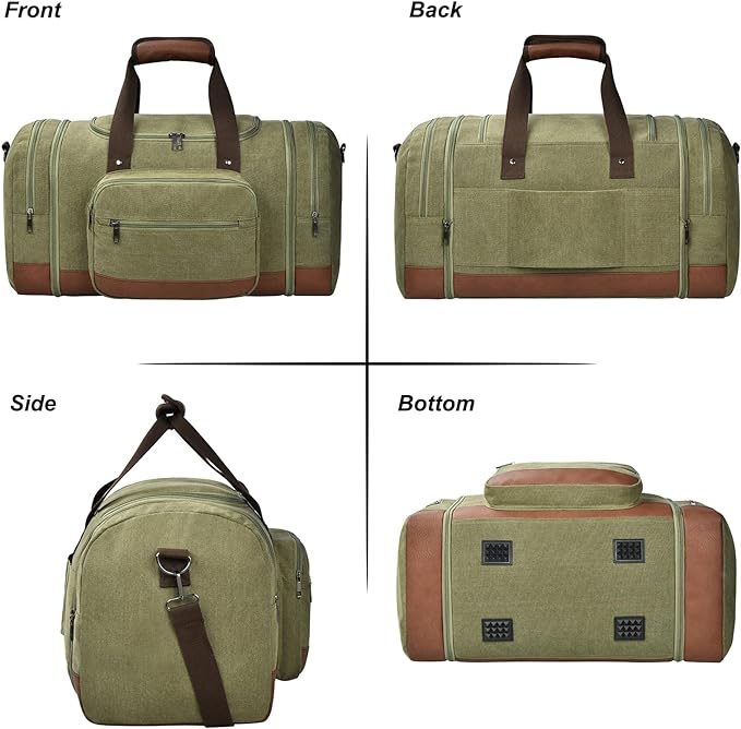 Litvyak Duffle Bag for Travel, 50L Canvas Travel Duffel Bags Overnight Weekend Gym Carry On Luggage Bag for Men & Women(Army Green)