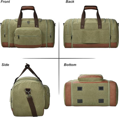 Litvyak Duffle Bag for Travel, 50L Canvas Travel Duffel Bags Overnight Weekend Gym Carry On Luggage Bag for Men & Women(Army Green)