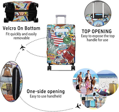 Statue of Liberty Travel Luggage Cover, Travel-Themed Suitcase Protector Stretchable, Washable Travel Suitcase Cover (XL for 29-32 Inch Luggage)
