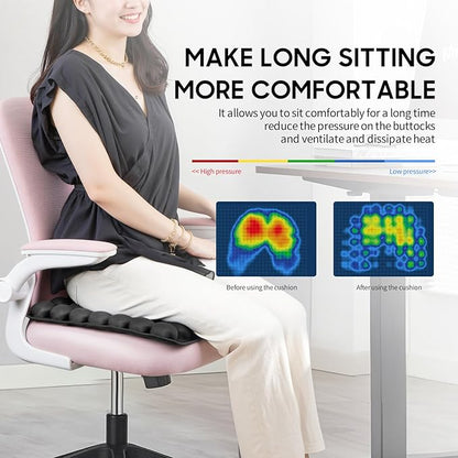 Inflatable Seat Cushion - Portable Travel Cushion for Airplane, Office & Camping - Adjustable Support with Pressure Dispersion to Prevent Discomfort & Bedsore-Blue